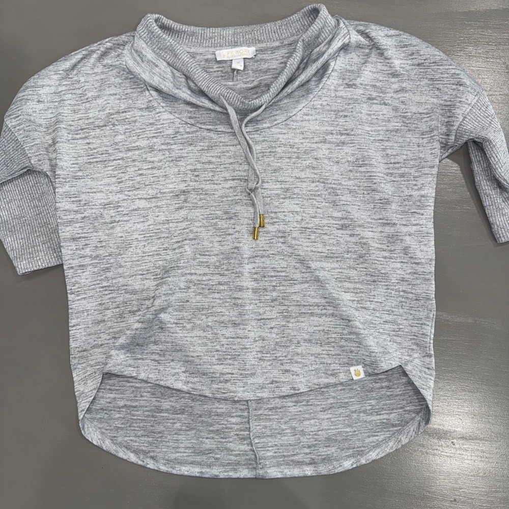 Life Work Gray Cowl Neck 3/4 Sleeve Hi-Lo Pullover Top
